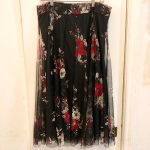 New 100% Polyester A Line Floral Lovely Elastic Waist Skirt Size L 33” long